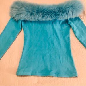 Boston Proper Teal Fur Sweater